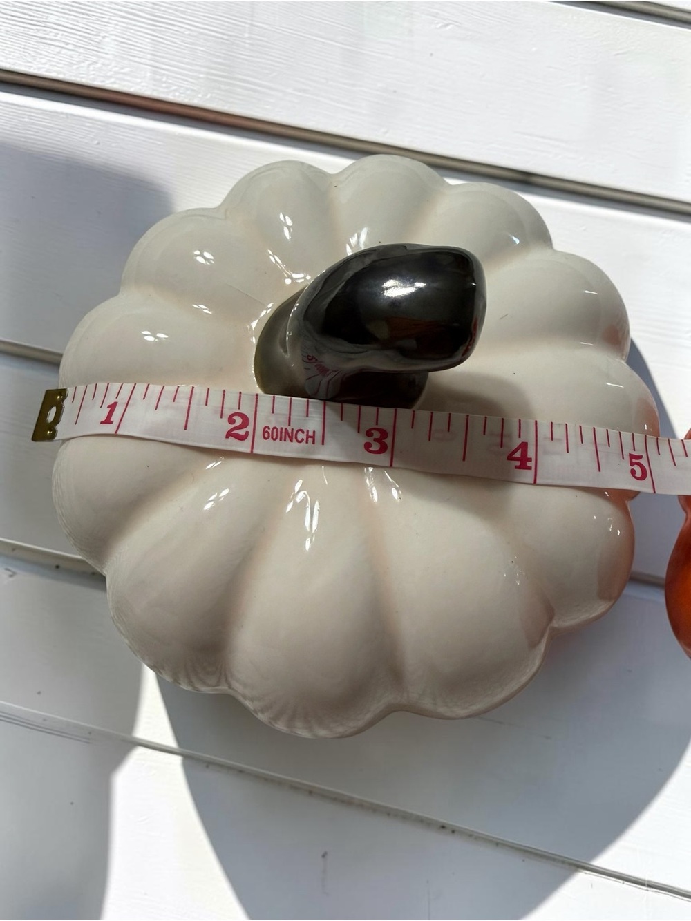 Ceramic Pumpkins Set of 2 Glossy Taupe & Orange Fall Decor 4” - Picture 7 of 7